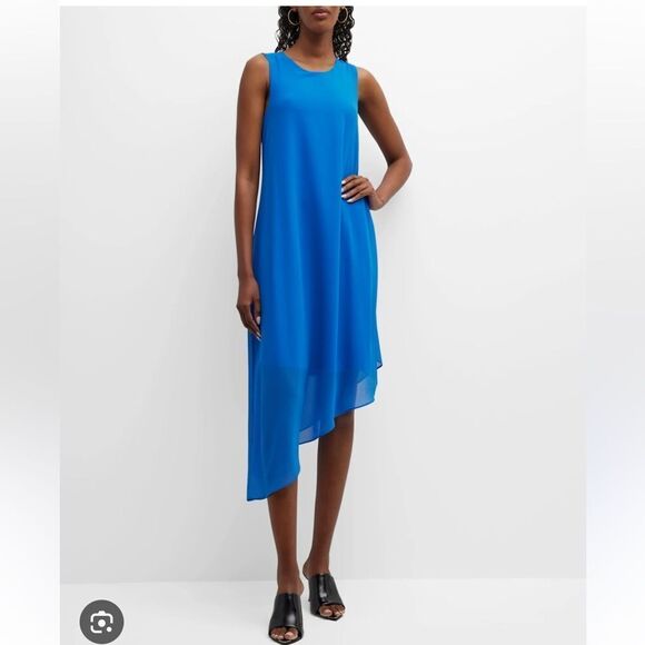 $398 Kobi Halperin Women's Blue Pixie Asymmetric Georgette Midi Dress Size NWOT - Picture 1 of 11